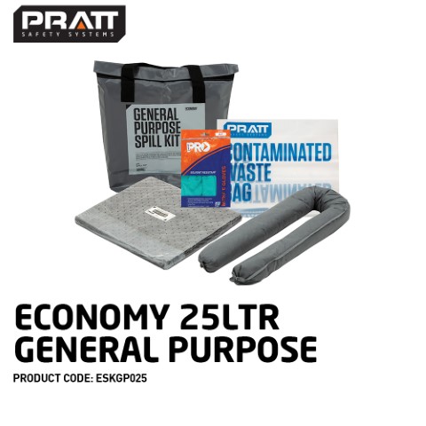 PRATT SPILL KIT ECONOMY 25LTR GENERAL PURPOSE GREY BAG 